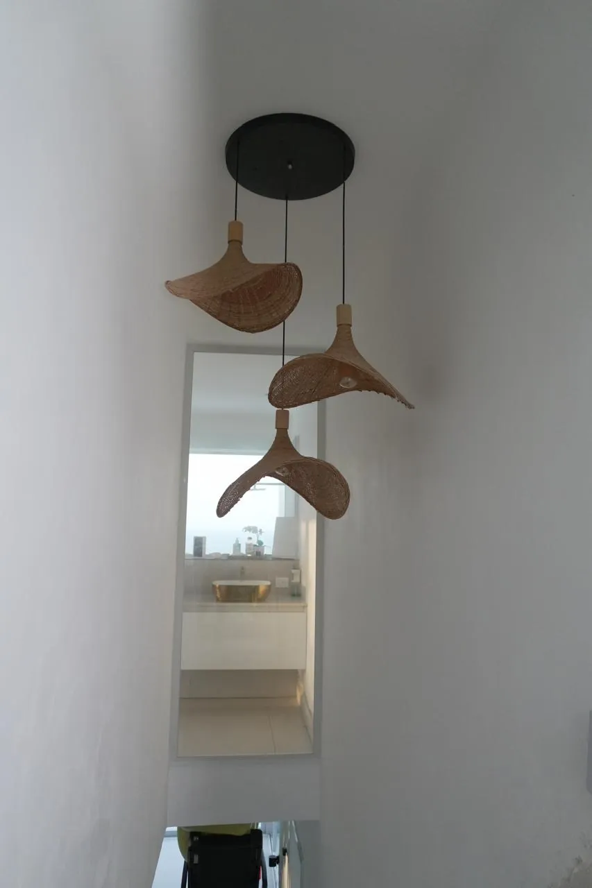 Hallway with rattan lamps